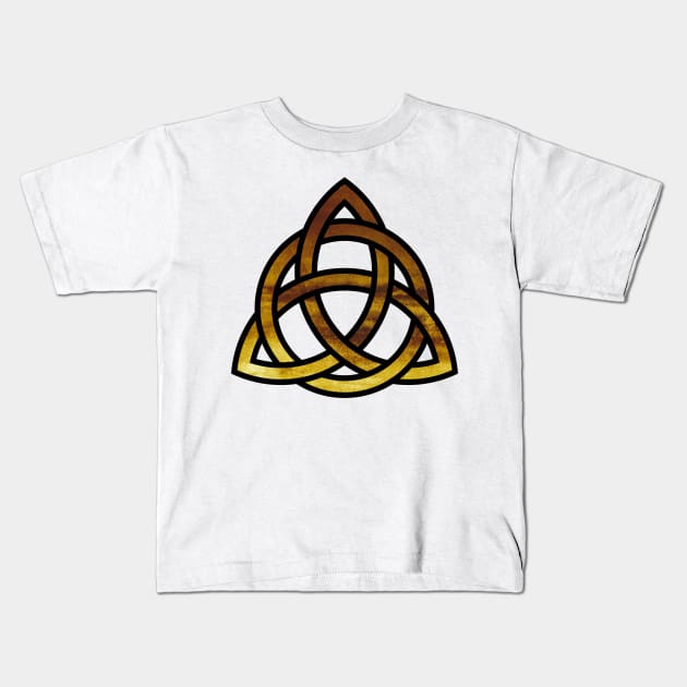 Celtic Trinity Knot Triquetra with Circle Rust/Gold Style Design Kids T-Shirt by TenchiMasaki